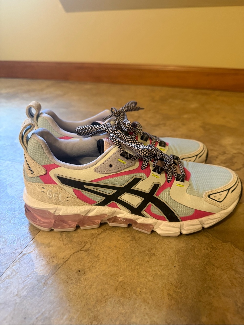 Asics White Pink Black Kids GEL Running Sneakers